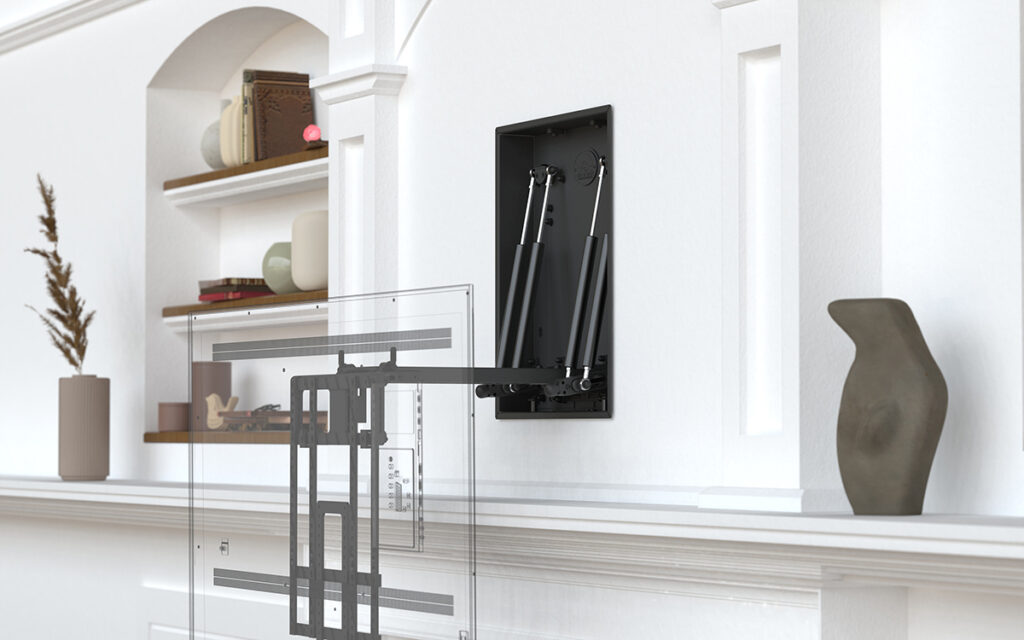 Pull down TV mount over fireplace | Flush wall brackets